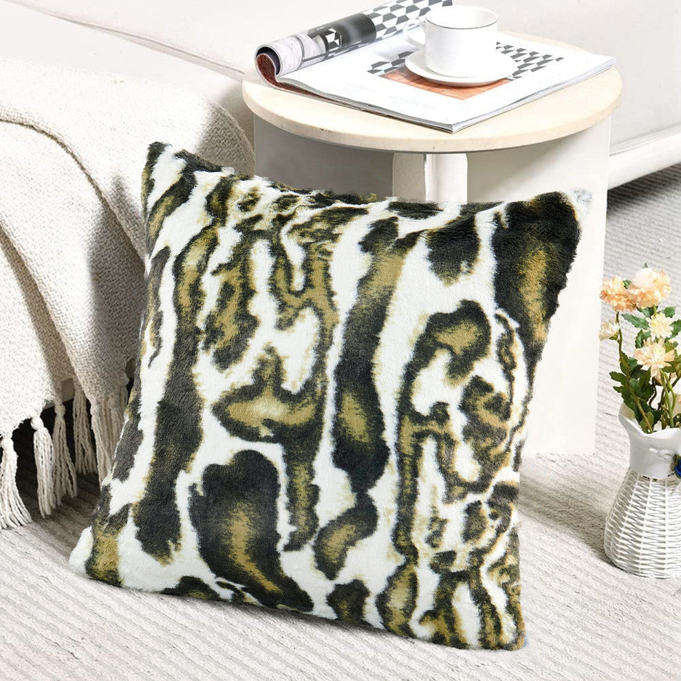 Wild Cat Faux Fur Pillow Shells, Set of 2, Forest Green, 20"x20"