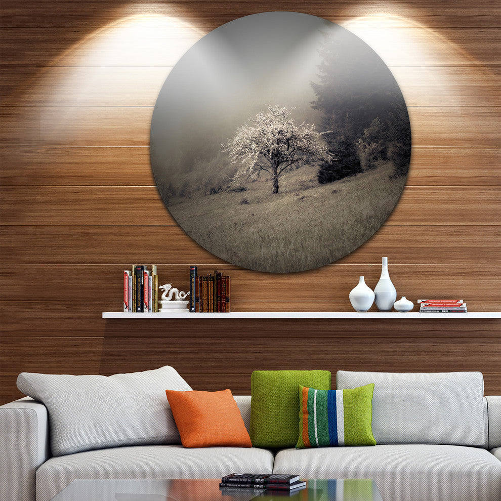 Apple Tree Vintage Style, Landscape Photo Disc Metal Artwork, 11"