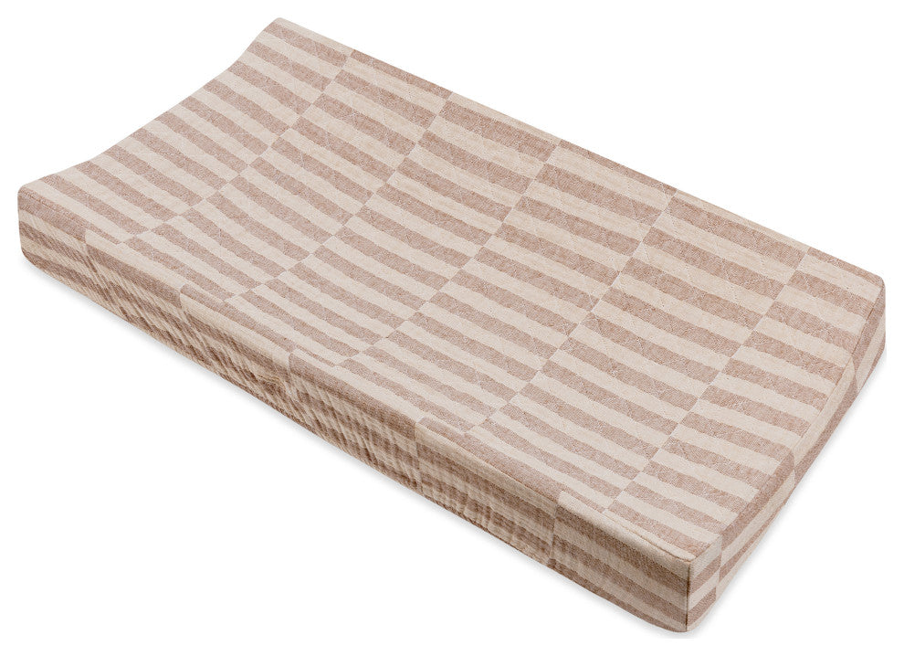 Quilted Changing Pad Cover, GOTS Certified Organic Muslin Cotton, Cocoa Stripe