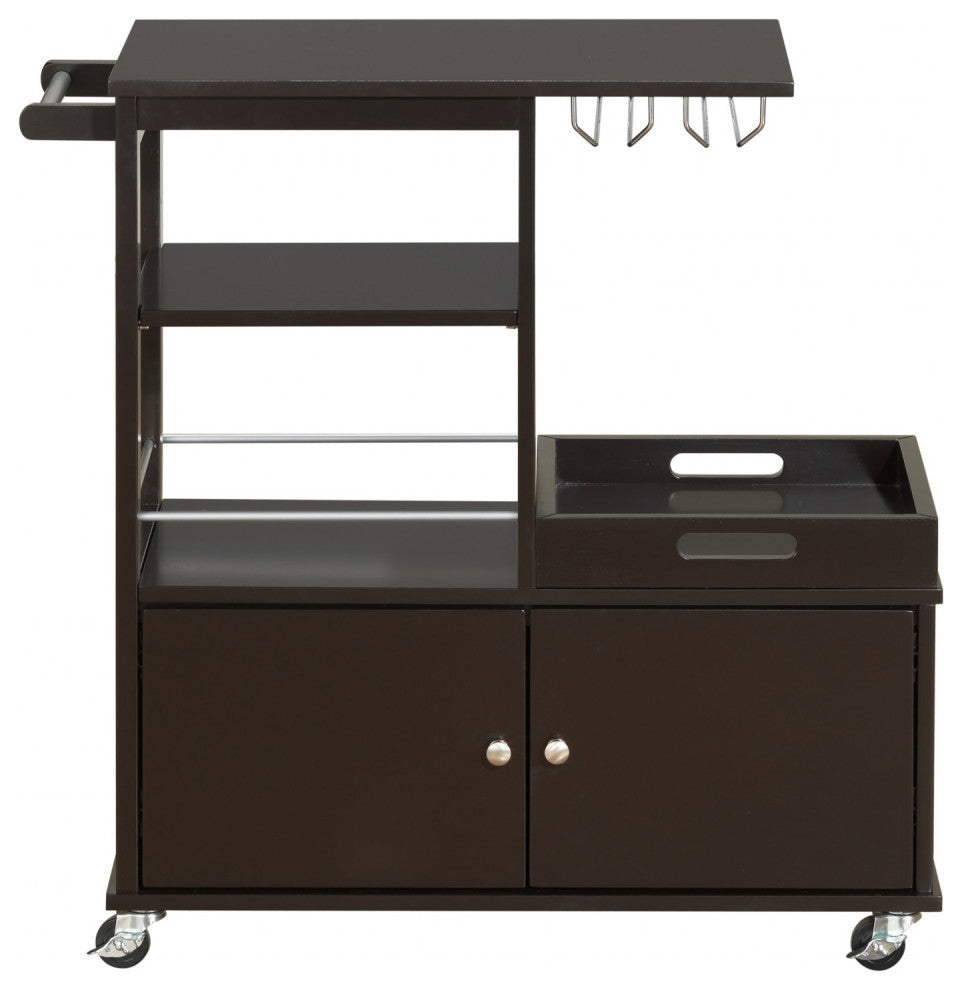 HomeRoots 16" X 34" X 34" Wenge Wood Casters Kitchen Cart