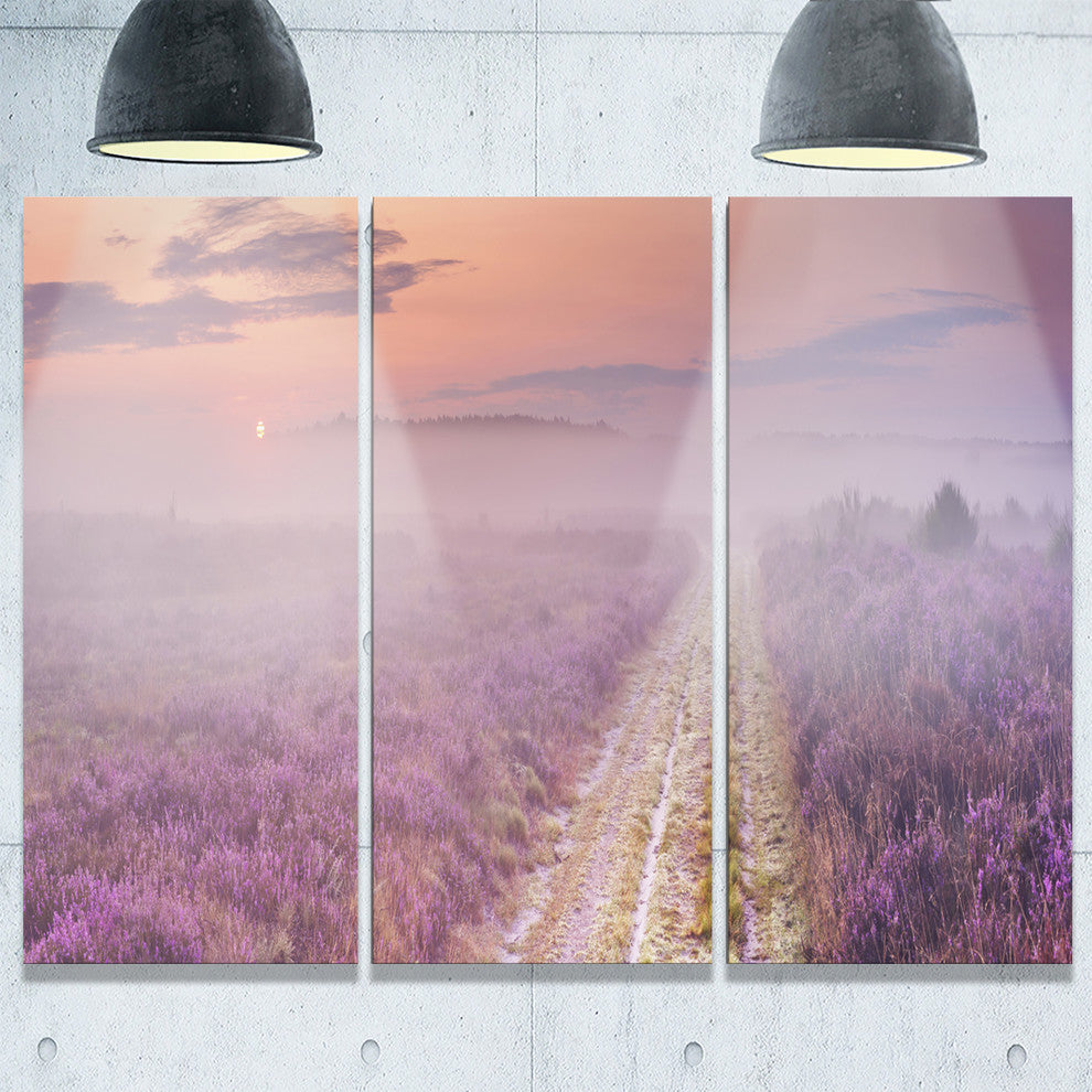 "Path Through Blooming Heather" Metal Wall Art, 3 Panels, 36"x28"