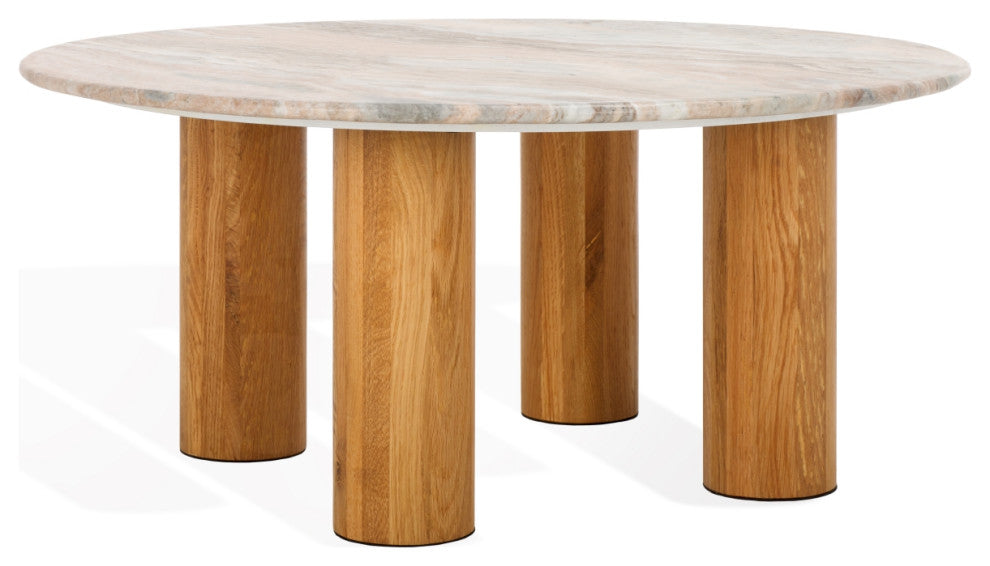 Safavieh Couture Tylee Round Marble Coffee Table, Brown/Natural