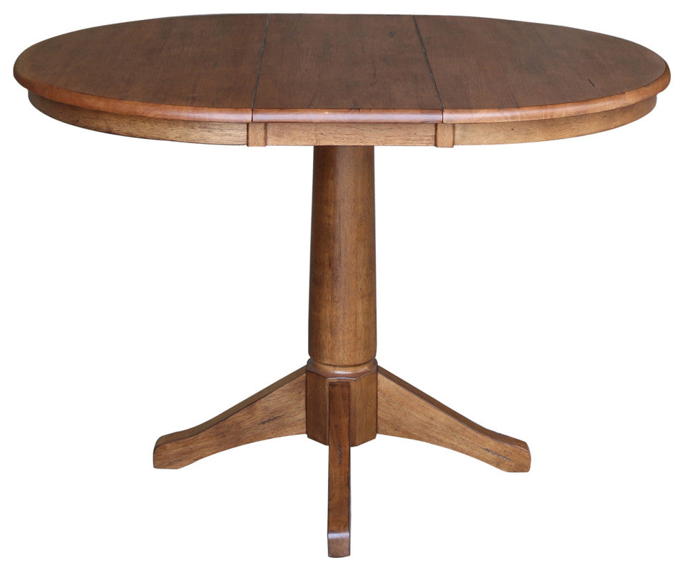 36" Round Extension Dining Table With Emily Chairs, Distressed Oak, 5 Piece