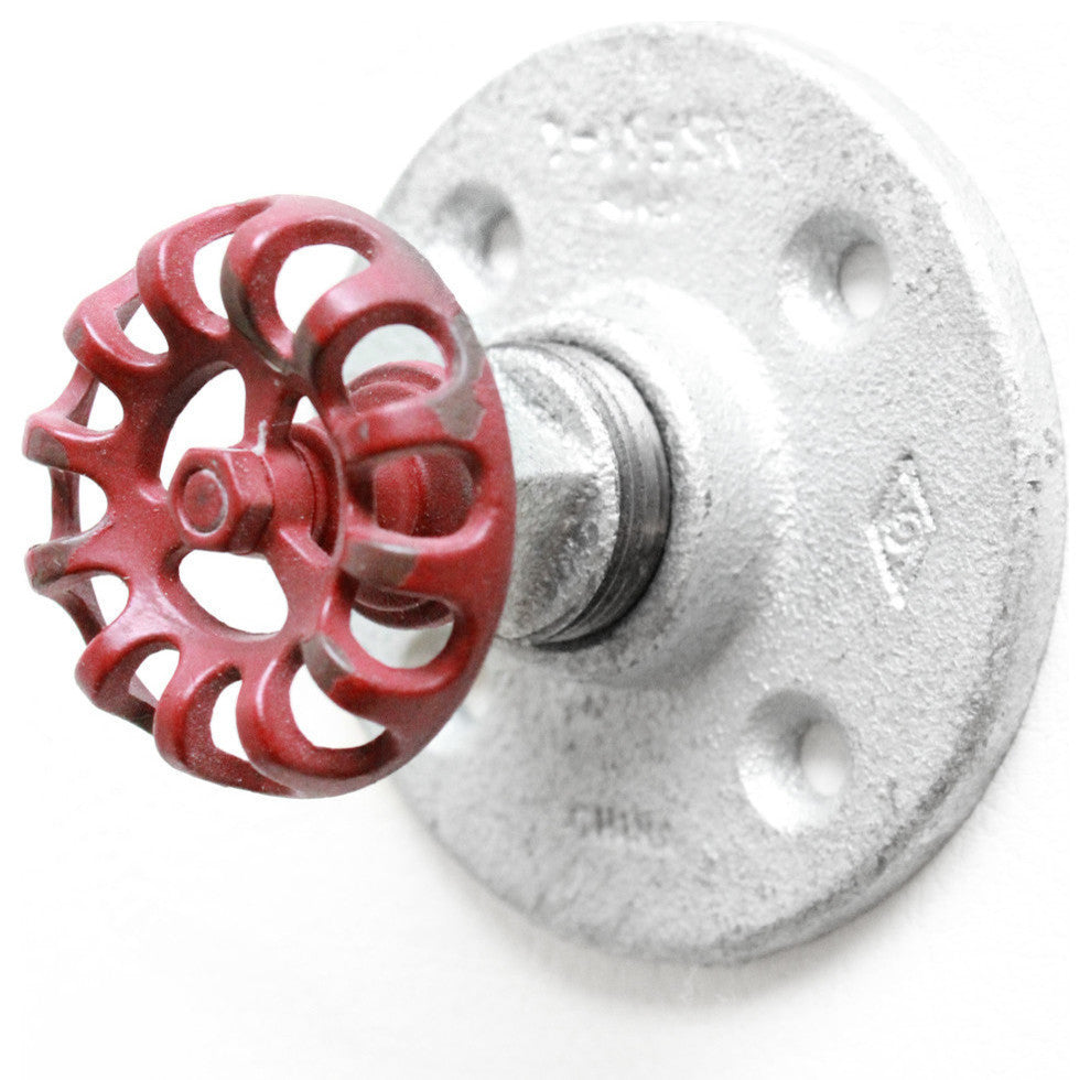 Industrial Towel Hook - Industrial Farmhouse Knob, Galvanized Pipe, Red Hose Kno