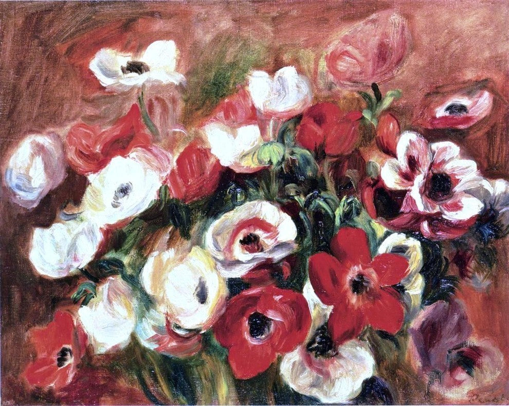 Pierre Auguste Renoir Spray of Anemones Premium Canvas Print