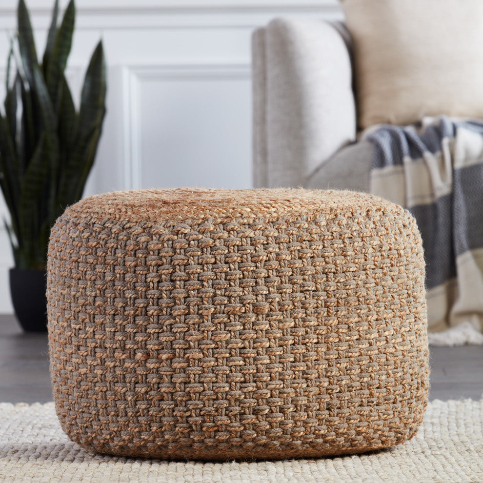 Jaipur Living Kealani Trellis Gray/ Beige Cylinder Pouf