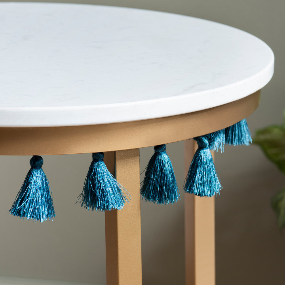 Saffron Marble Table, Blue Tassels