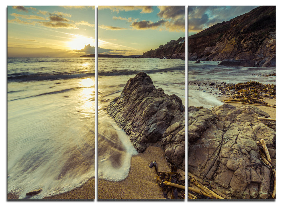 "Sunset at Beach Vintage-Style" Metal Wall Art, 3 Panels, 36"x28"