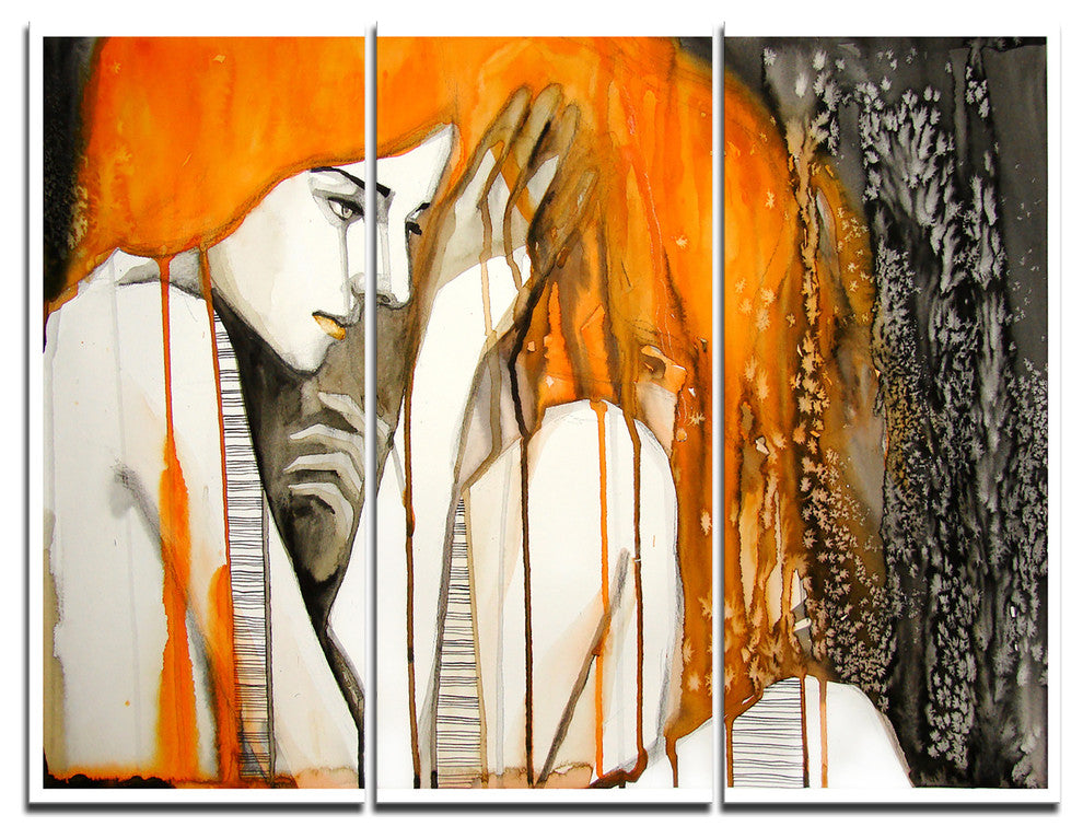 "Thoughtful Girl Illustration" Glossy Metal Wall Art, 3 Panels, 36"x28"