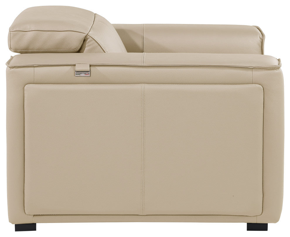 Niccolo Italian Leather Power Reclining Arm Chair With Power Headrests, Beige