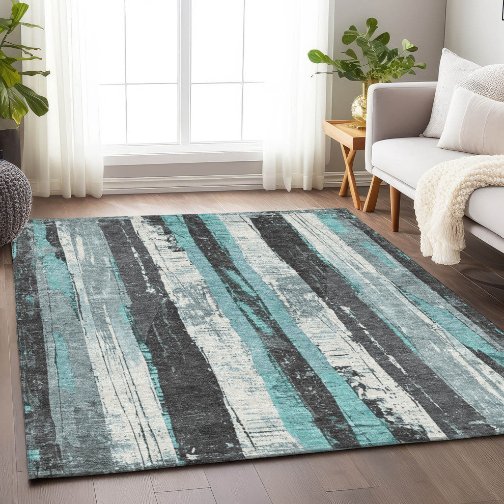 Machine Washable Indoor/Outdoor Chantille ACN1872 Teal 3' x 5' Rug