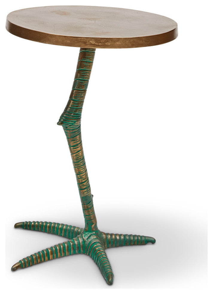Elements Pavo End Table, Antique Brass
