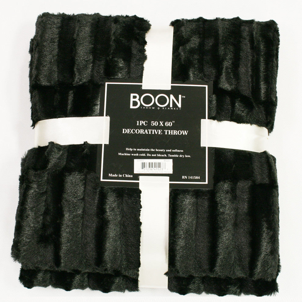 Saga Double Sided Faux Fur Throw, Black