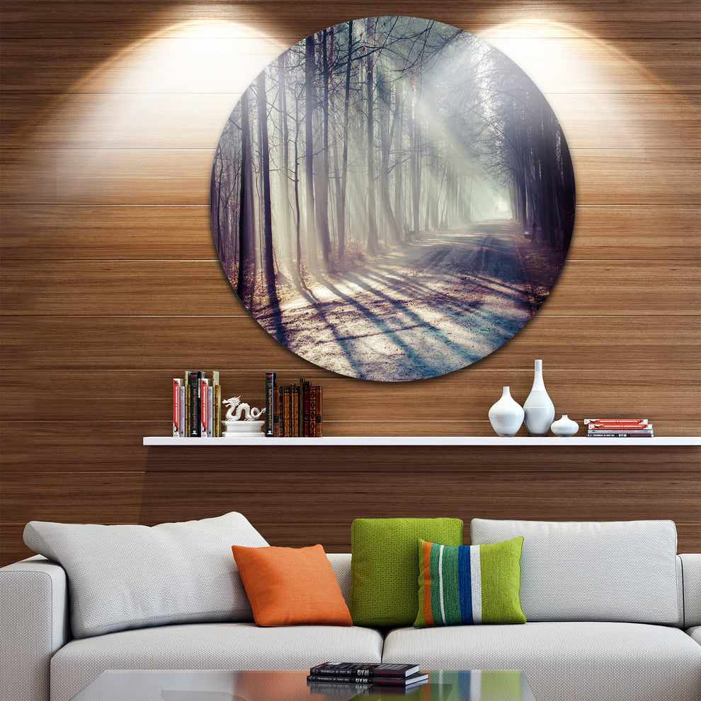 Morning Sunbeams To Forest Road, Landscape Disc Metal Wall Art, 36"