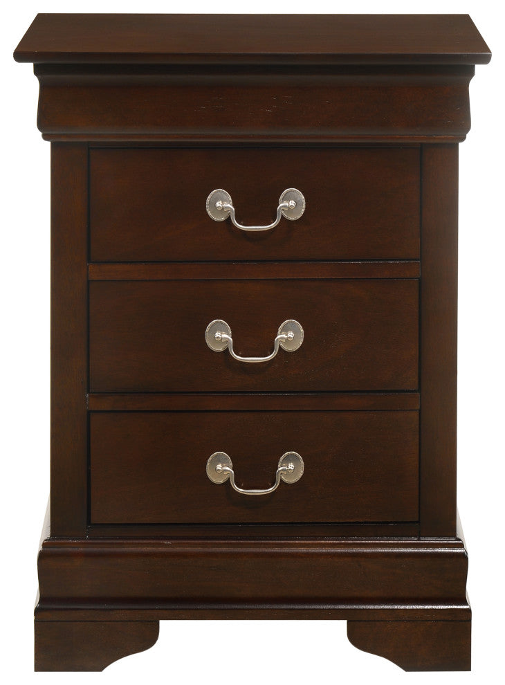 Louis Phillipe 3-Drawer Nightstand, Cappuccino