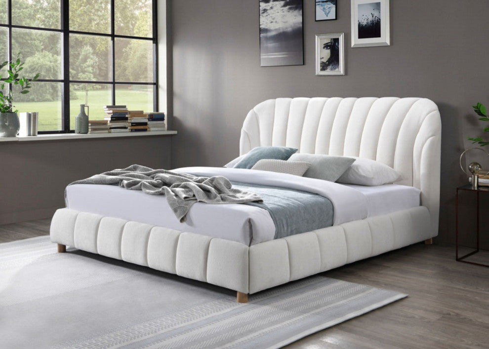 Safavieh Couture Tillie Channel Tufted Bed, Ivory/Natural, Queen