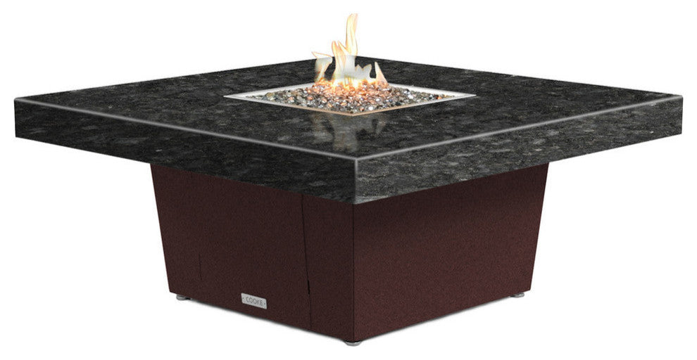 Square Fire Pit Table, 48x48, Chat Height, Natural Gas, Black Pearl Granite Top