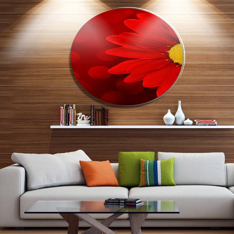 Red Flower With Lit-Up Background, Floral Large Disc Metal Artwork, 23"