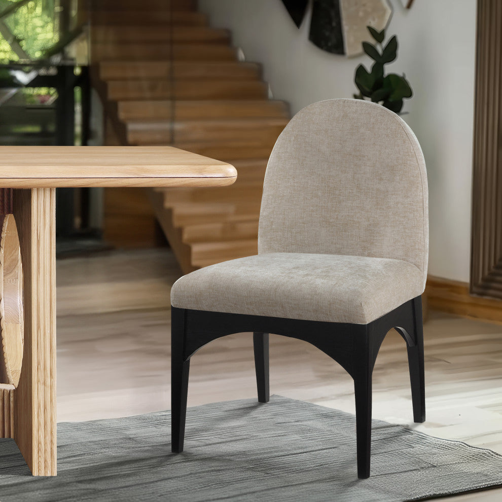 Waldorf Chenille Upholstered Dining Chair, Black, Chenille, Natural Finish, Beige, Side Chair, Chenille Fabric, Black Finish