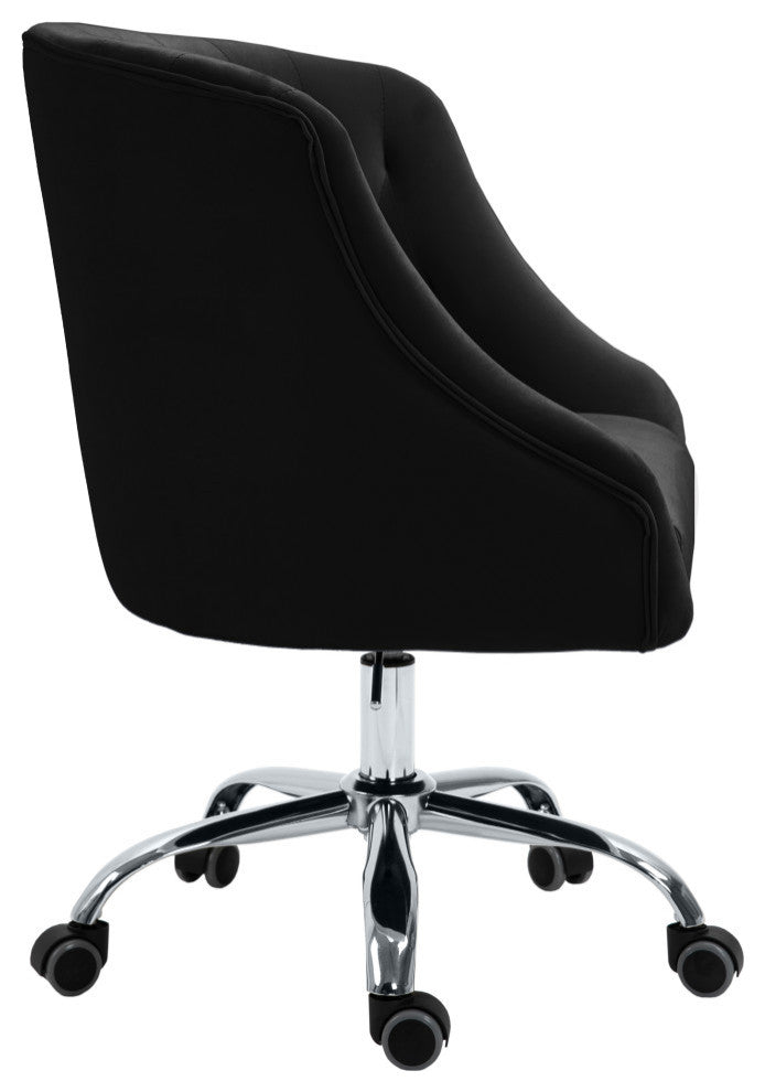 Arden Swivel and Adjustable Velvet Upholstered Office Chair, Black, Chrome Base