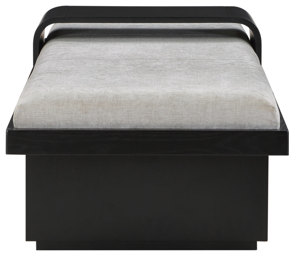 Arlington Chenille Fabric Upholstered Bench, Grey, Black Finish