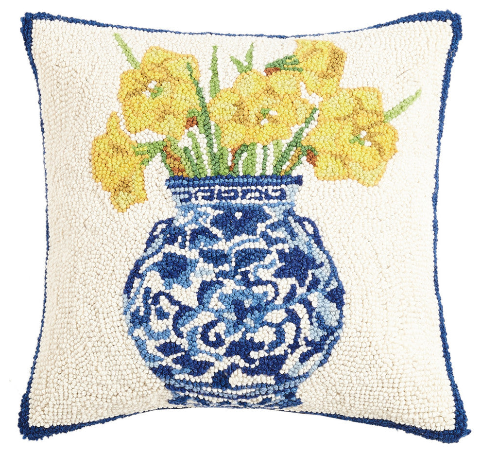 Chinoiserie Vase Daffodils Hook Pillow