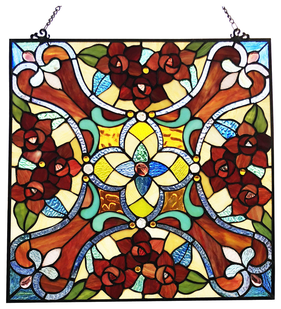 CHLOE Lighting Noelle Victorian Tiffany-glass Window Panel, 20"