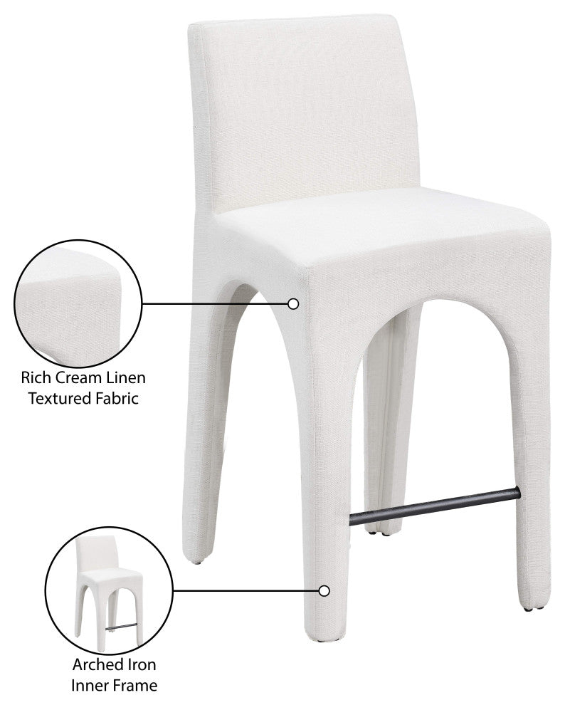 Gramercy Linen Textured Fabric Stool, Cream