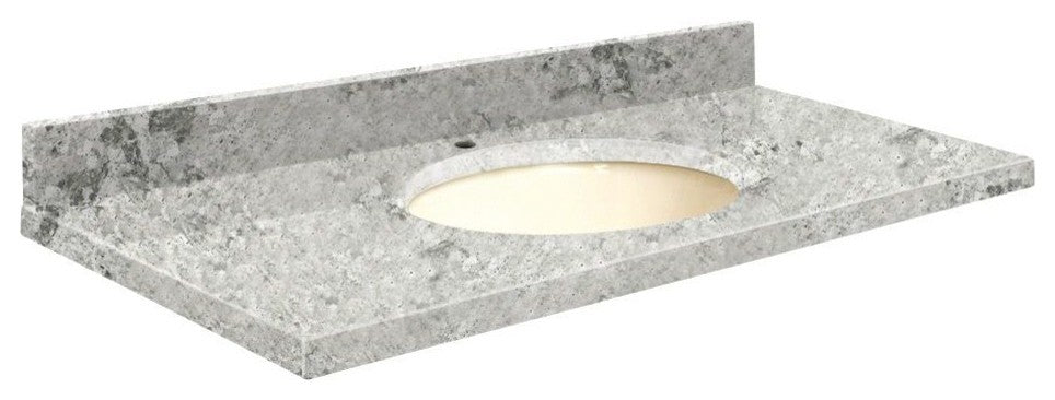 Quartz 25"x19" Vanity Top, Biscuit Bowl, Winter Wonder, Single Hole