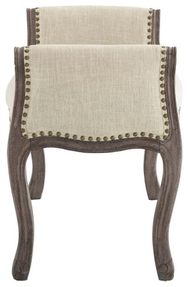 Modway Avail Vintage French Upholstered Polyester Fabric Bench in Beige