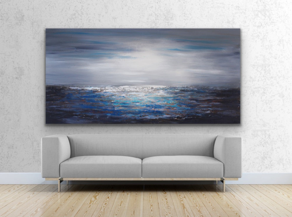 36x72" Blue coastal painting Large Modern contemporary beach art Wall Art Decor