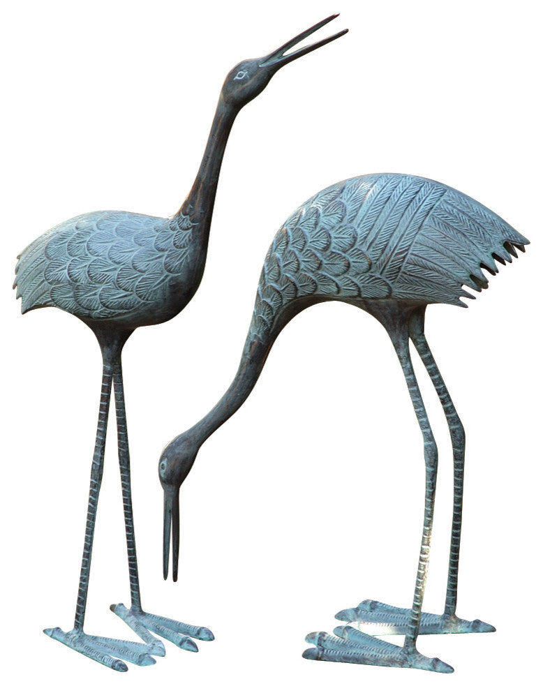 Stately Garden Cranes, Cast Aluminum Sculpture Set of 2