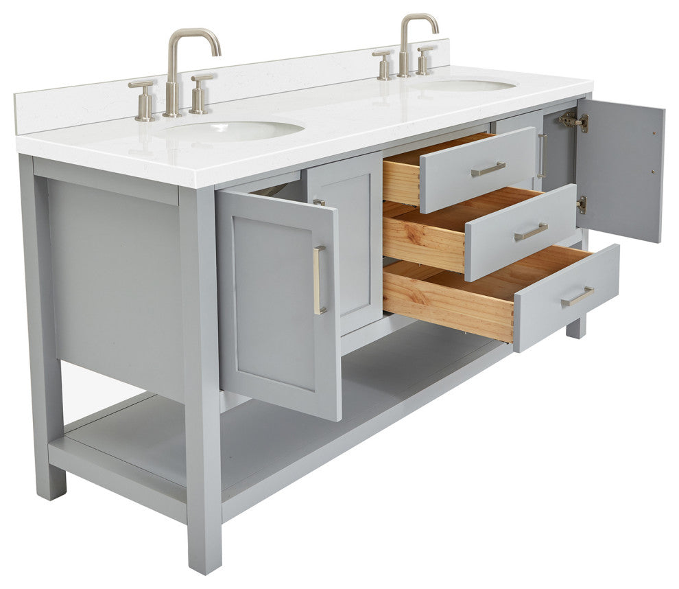 Ariel Magnolia 36"  Double Oval Sinks Vanity, Carrara Quartz