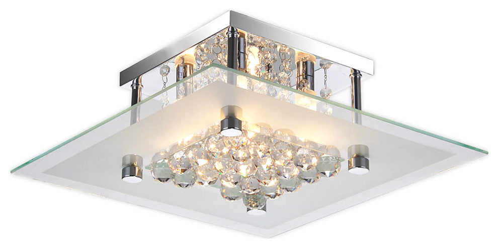Lucia Square Chrome and Crystal Flush Mount 4-light Chandelier