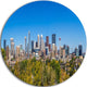 Calgary Skyline With Blue Sky, Photo Cityscape Disc Metal Wall Art, 36"