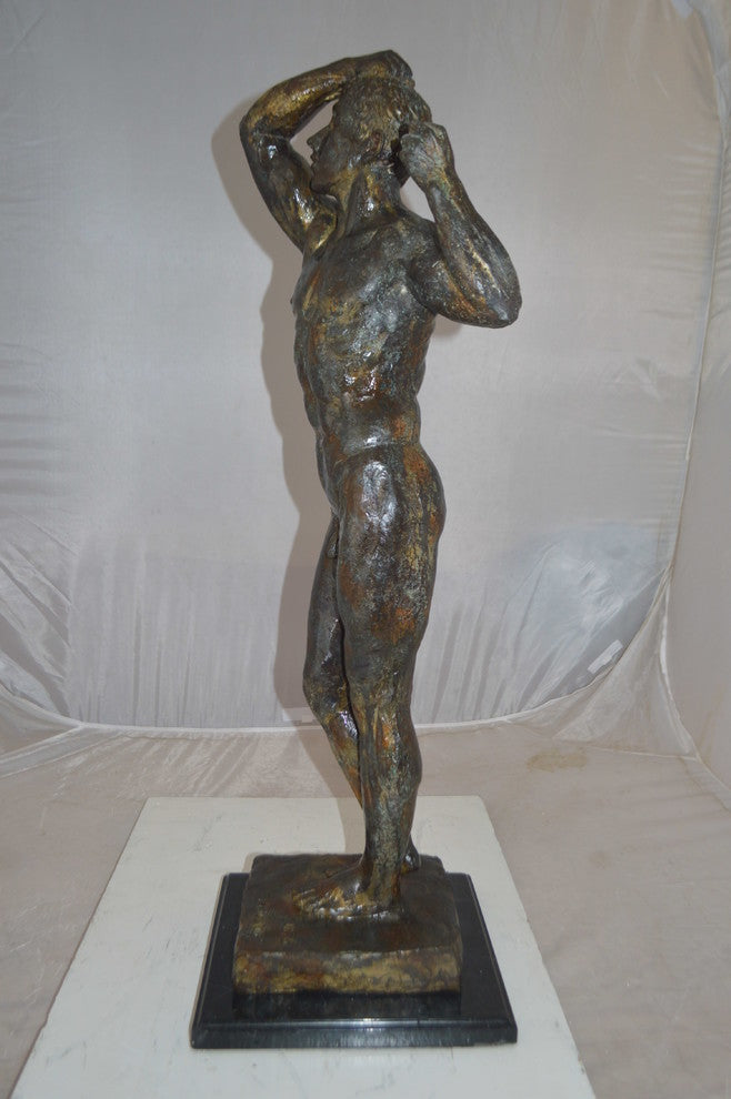 The Bronze Age Male bronze statue by Rodin replica -  Size: 12"L x 12"W x 36"H