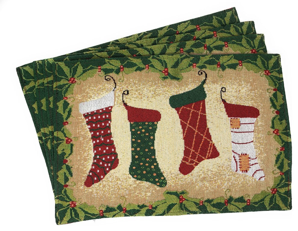 Tache 4-Piece Christmas Holiday Hang My Stockings By The Fireplace Placemat Set