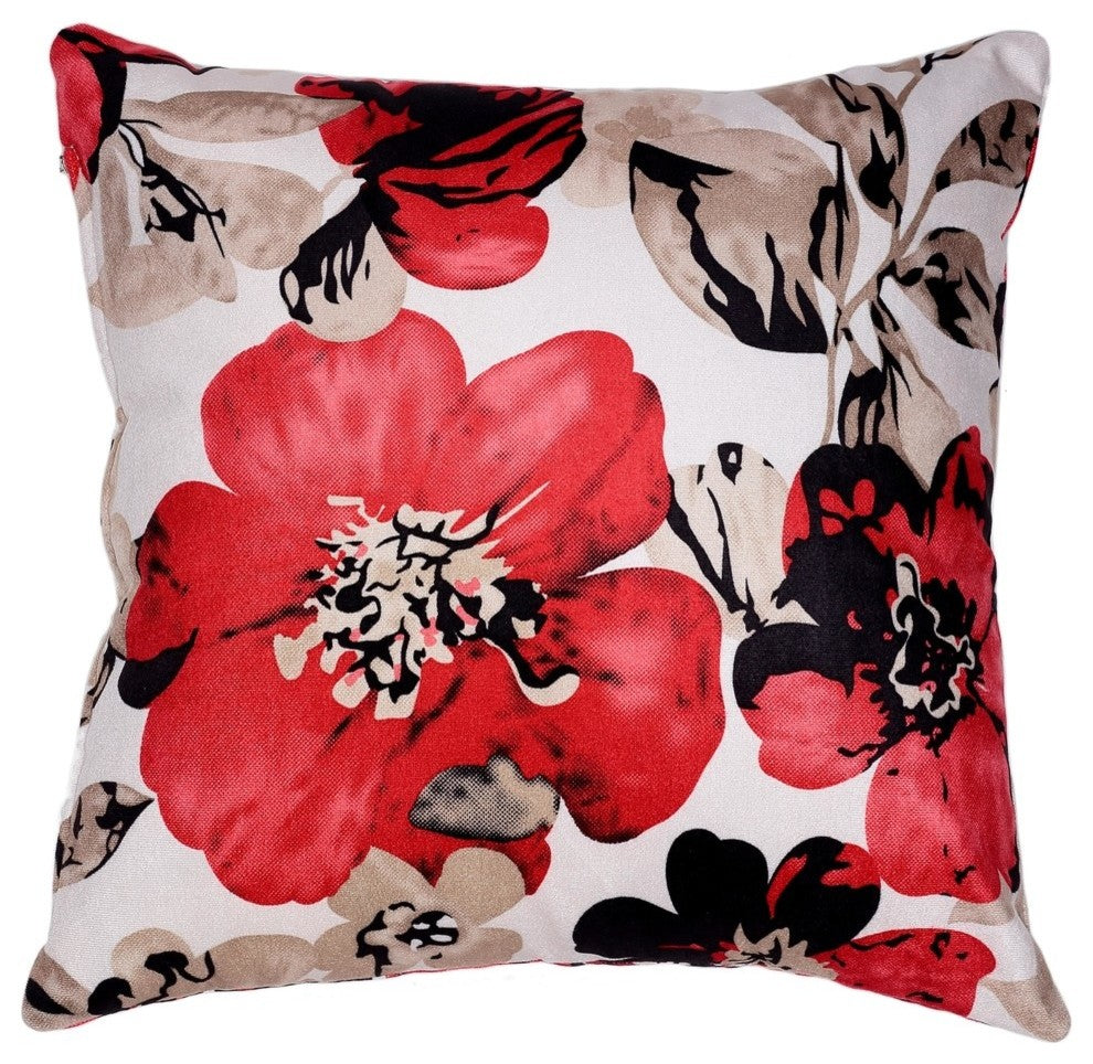 Cortesi Home Oppy Decorative Square Accent Pillow, Red Flower Print 16"