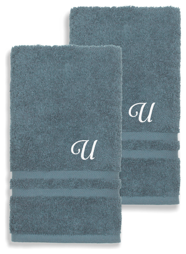 Denzi Hand Towels With Monogrammed Letter, Set of 2, U
