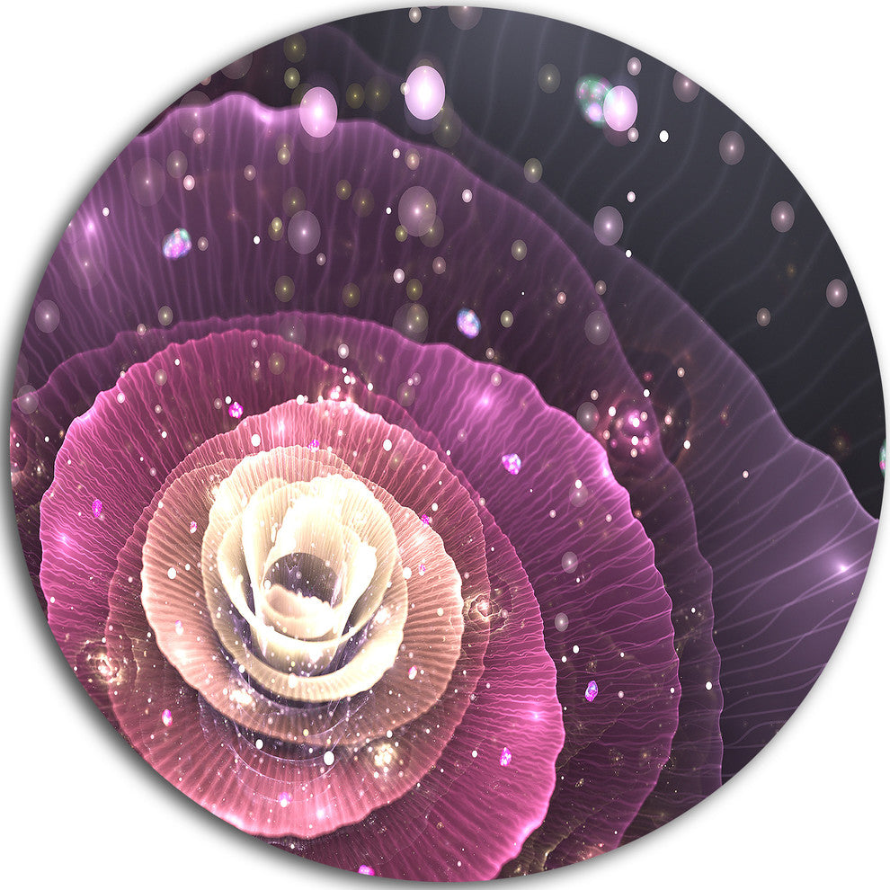 Pink Flower With Sparkles, Floral Digital Art Round Wall Art, 38"
