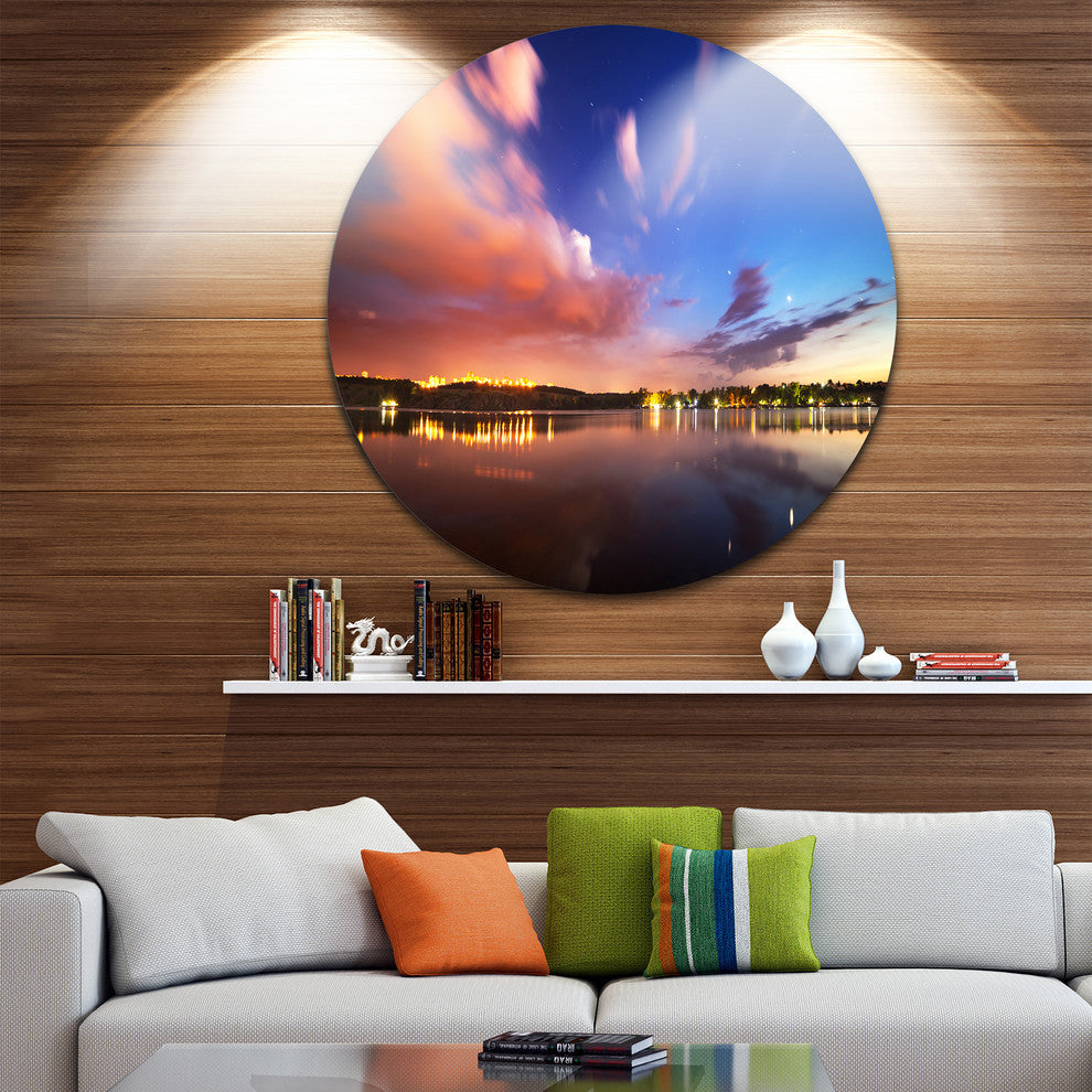 Delighted Reflection In River, Landscape Photo Round Wall Art, 23"