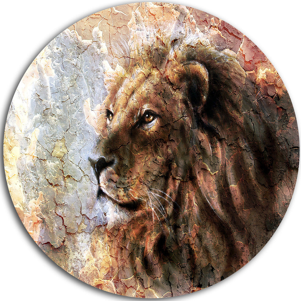 Peaceful Lion, Animal Disc Metal Artwork, 23"