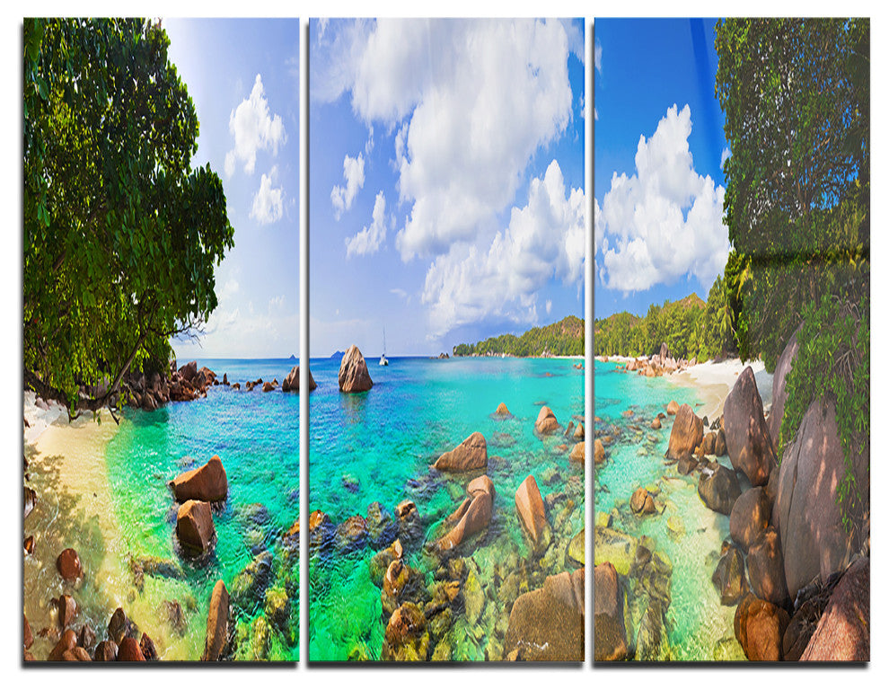"Beach Anse Lazio at Seychelles" Photo Metal Wall Art, 3 Panels, 36"x28"