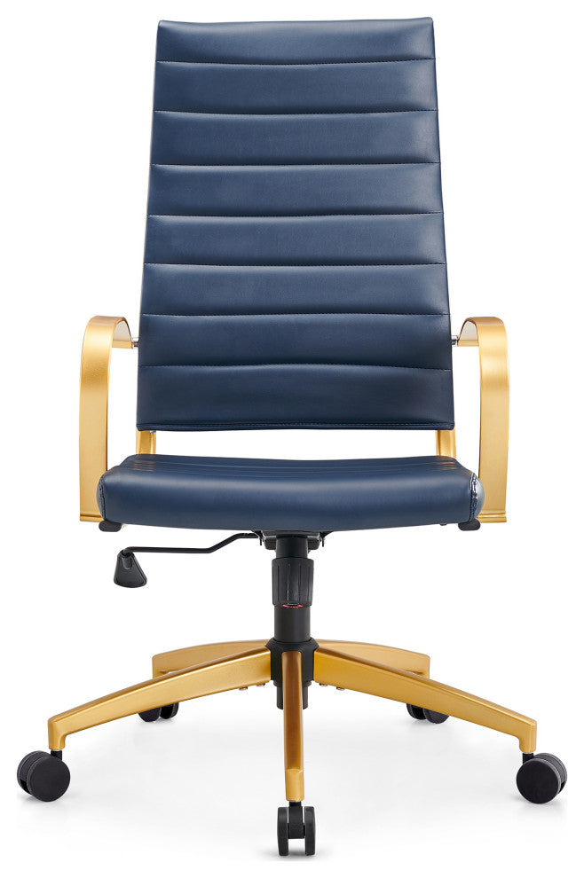 LUXMOD High Back Adjustable Swivel Computer Chair, Gold Blue