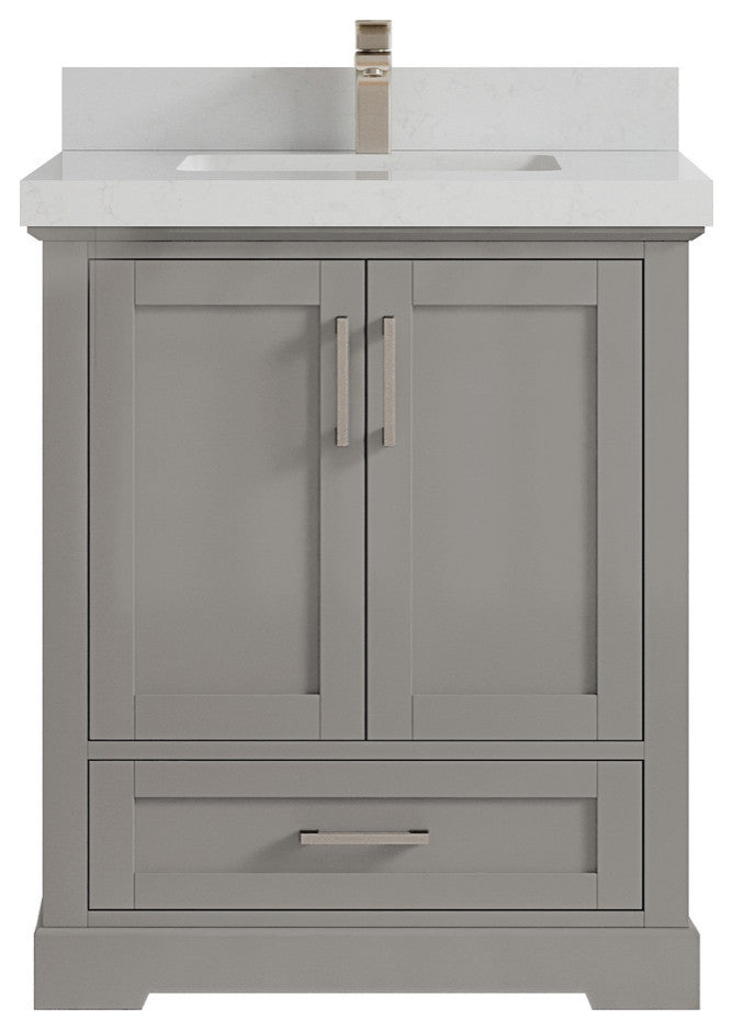 Boston 30 Single Sink Bath Vanity in Elephant Skin Gray 2" Carrara Quartz