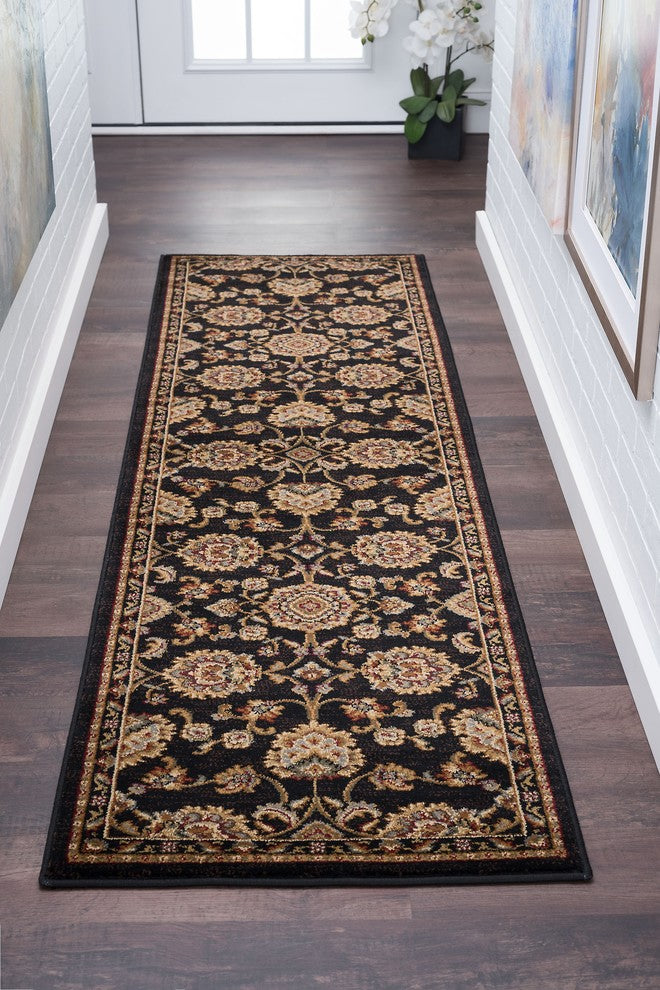 Charlotte Traditional Oriental Black Runner Rug, 2'x7'