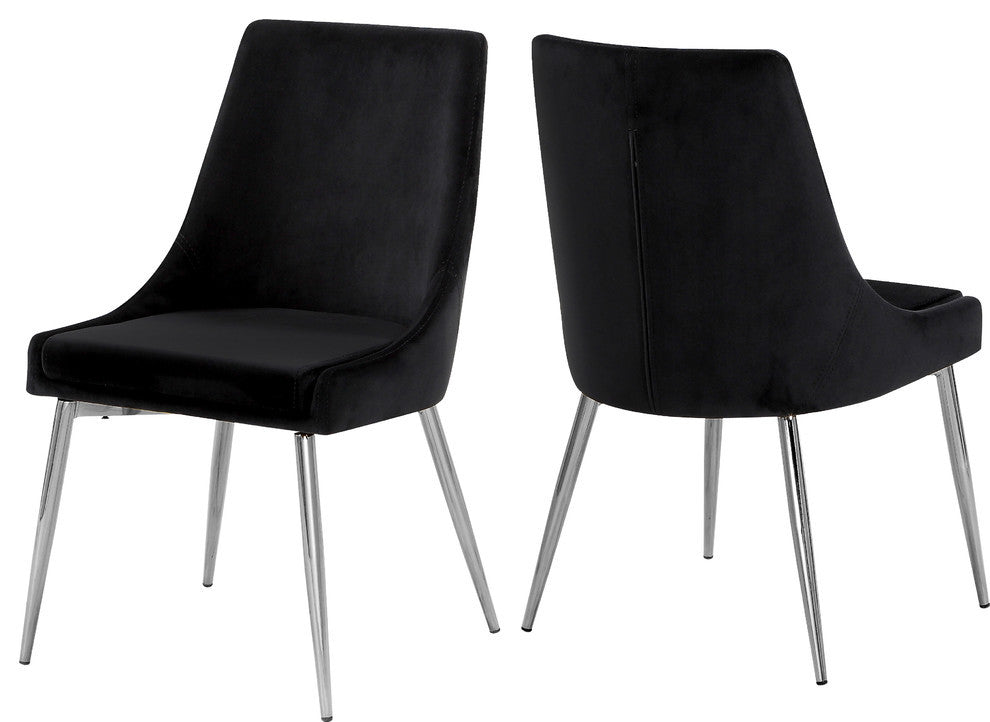 Karina Velvet Dining Chairs, Set of 2, Black, Chrome Base