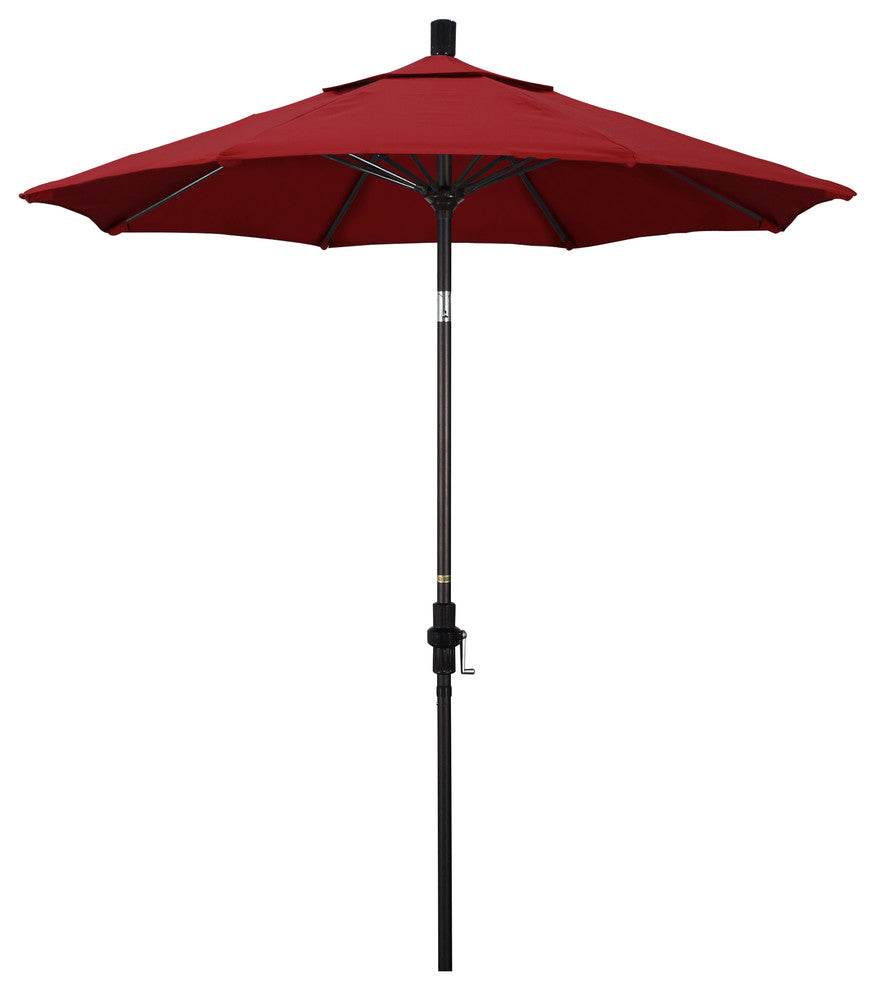 7.5' Bronze Collar Tilt Lift Fiberglass Rib Aluminum Umbrella, Pacifica, Red