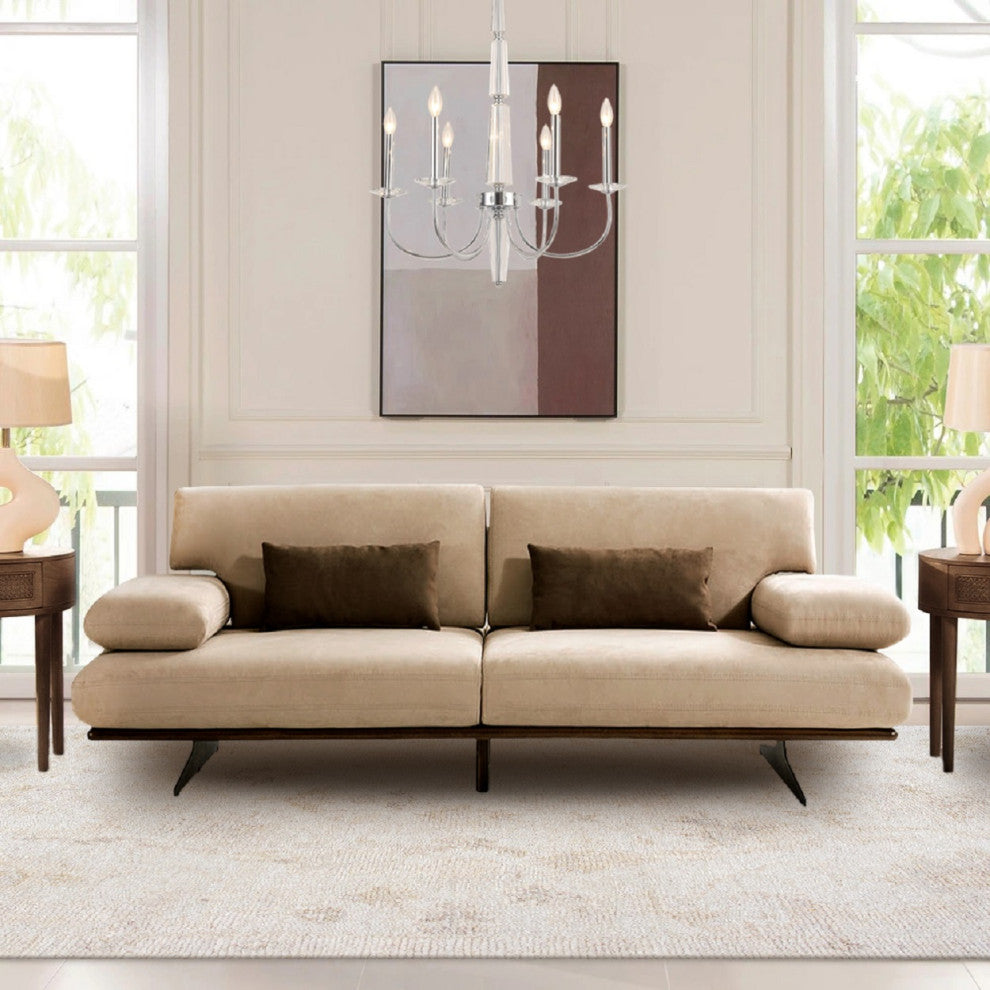 Delano Beige Faux Suede Sofa With Sliding Backrest and Armrest