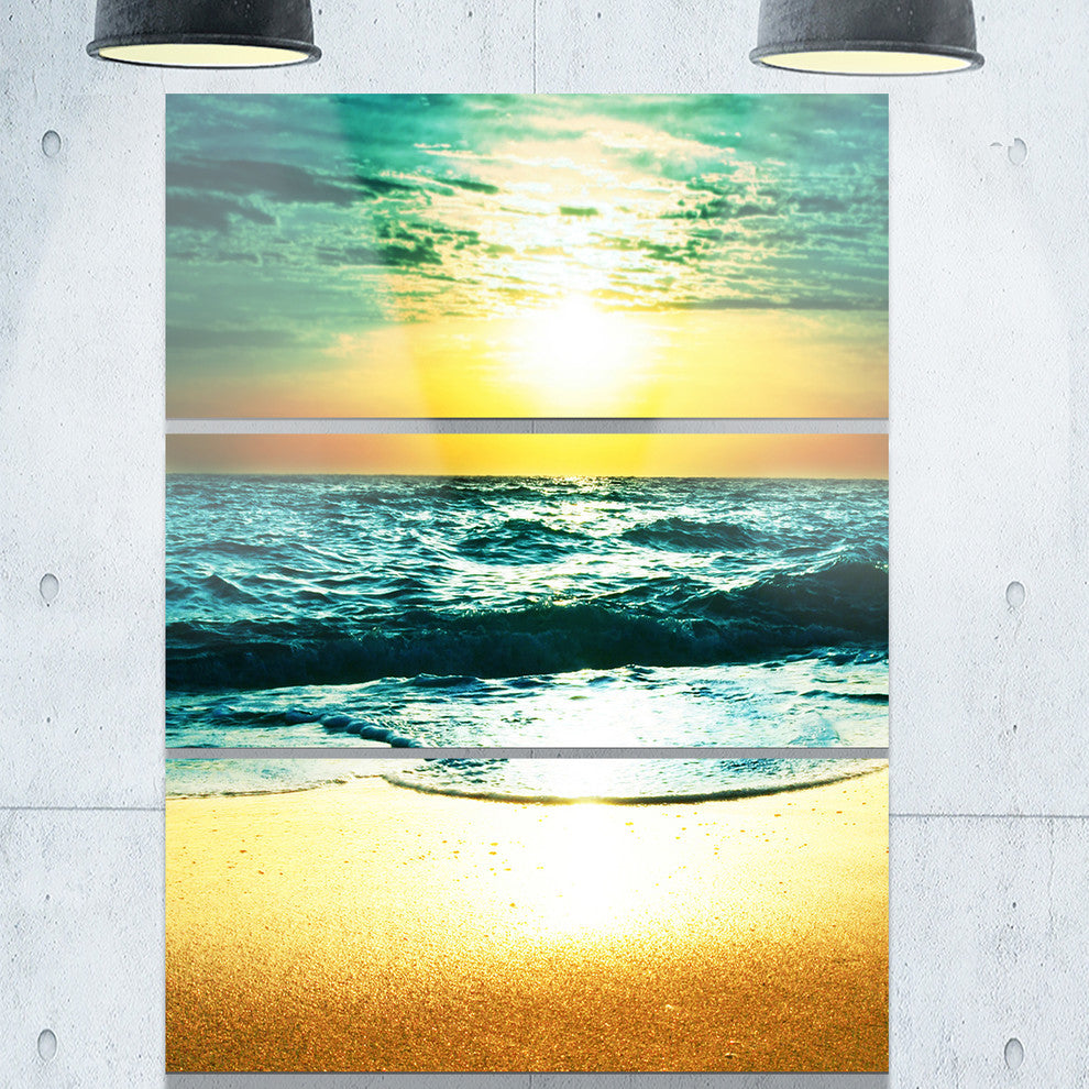 "Amazing Sunset Reflecting in Blue Sea" Metal Wall Art, 3 Panels, 28"x36"